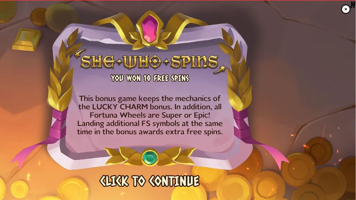 Interface do slot Rise of Fortuna com a deusa Fortuna e rodas de multiplicadores